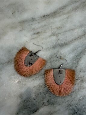 Noonday Collection Peach Pink Fringe Fan Earrings